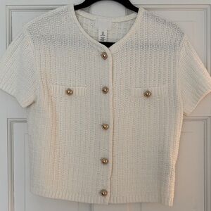H&M White Short Sleeve Cardigan with Gold Buttons. NWOT